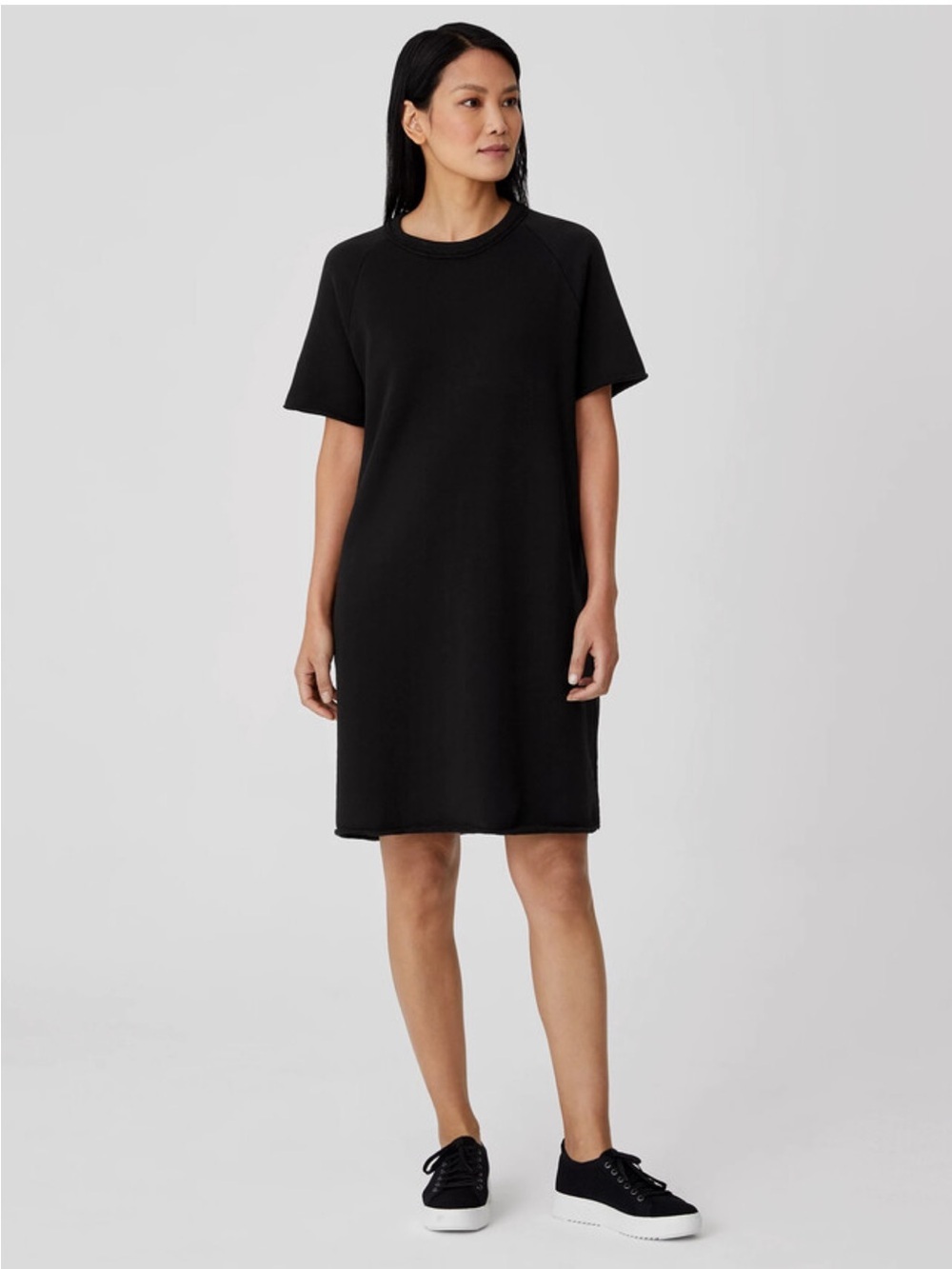 Eileen Fisher Organic Cotton French Terry Dress L Relaxed Oversized Black Soft